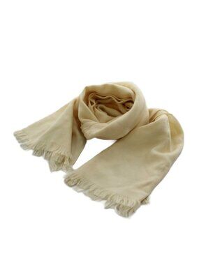 Gucci GG Pattern Shawl Fringe Wool Silk Blend White Scarf